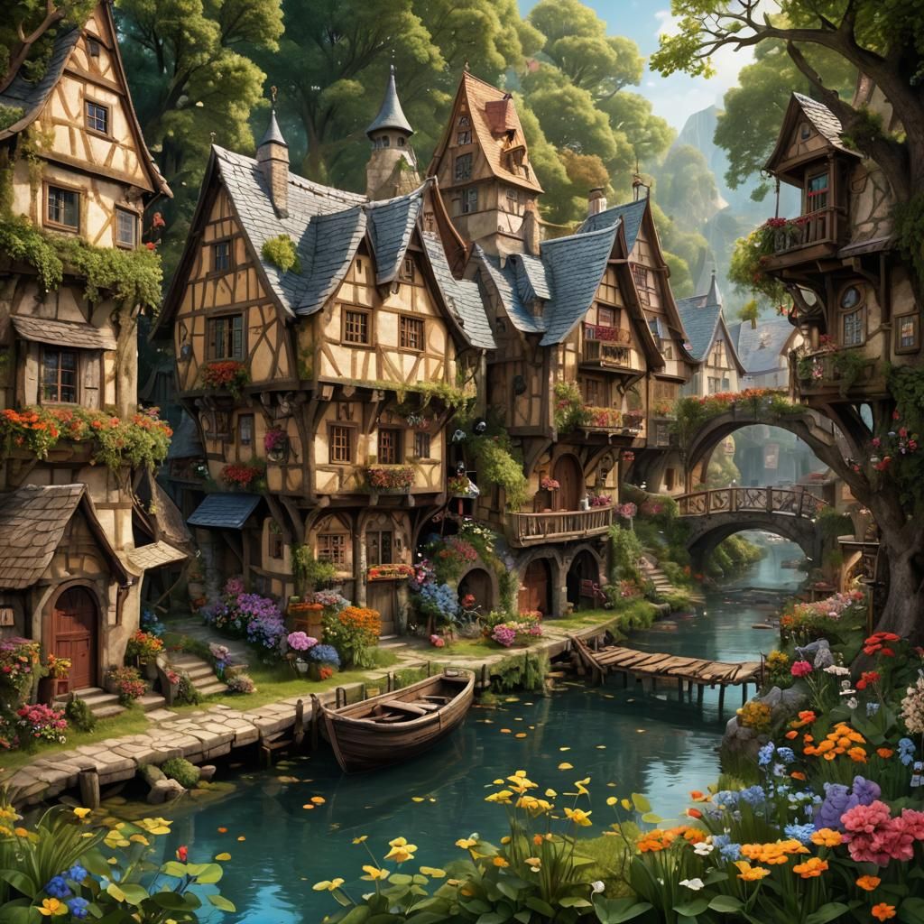 Charming Fairytale Village with Thatched Roofs, 8K