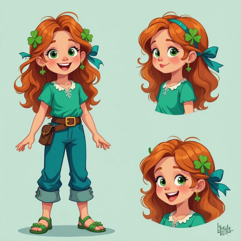 Auburn-Haired Pirate Girl Portrait in Whimsical Style