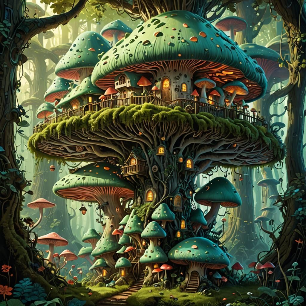 Fantastical Mushroom Treehouse by Android Jones
