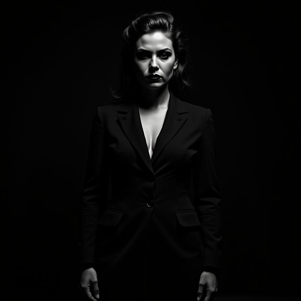 Cinematic Woman as Nyarlathotep in Noir Style