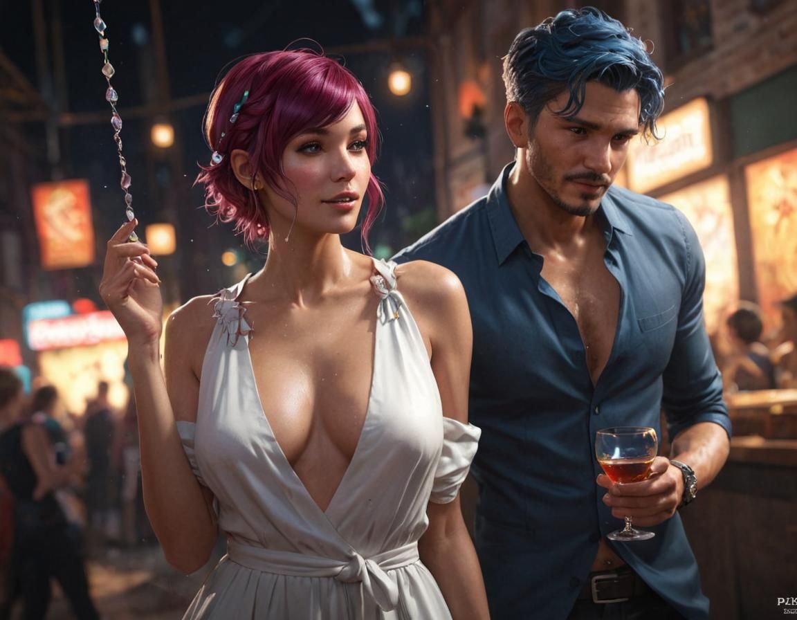 Party Couple Portrait in Hyperdetailed Concept Art