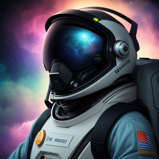 Ethereal Astronaut Amidst Nebula's Vibrant Hues in Digital A...