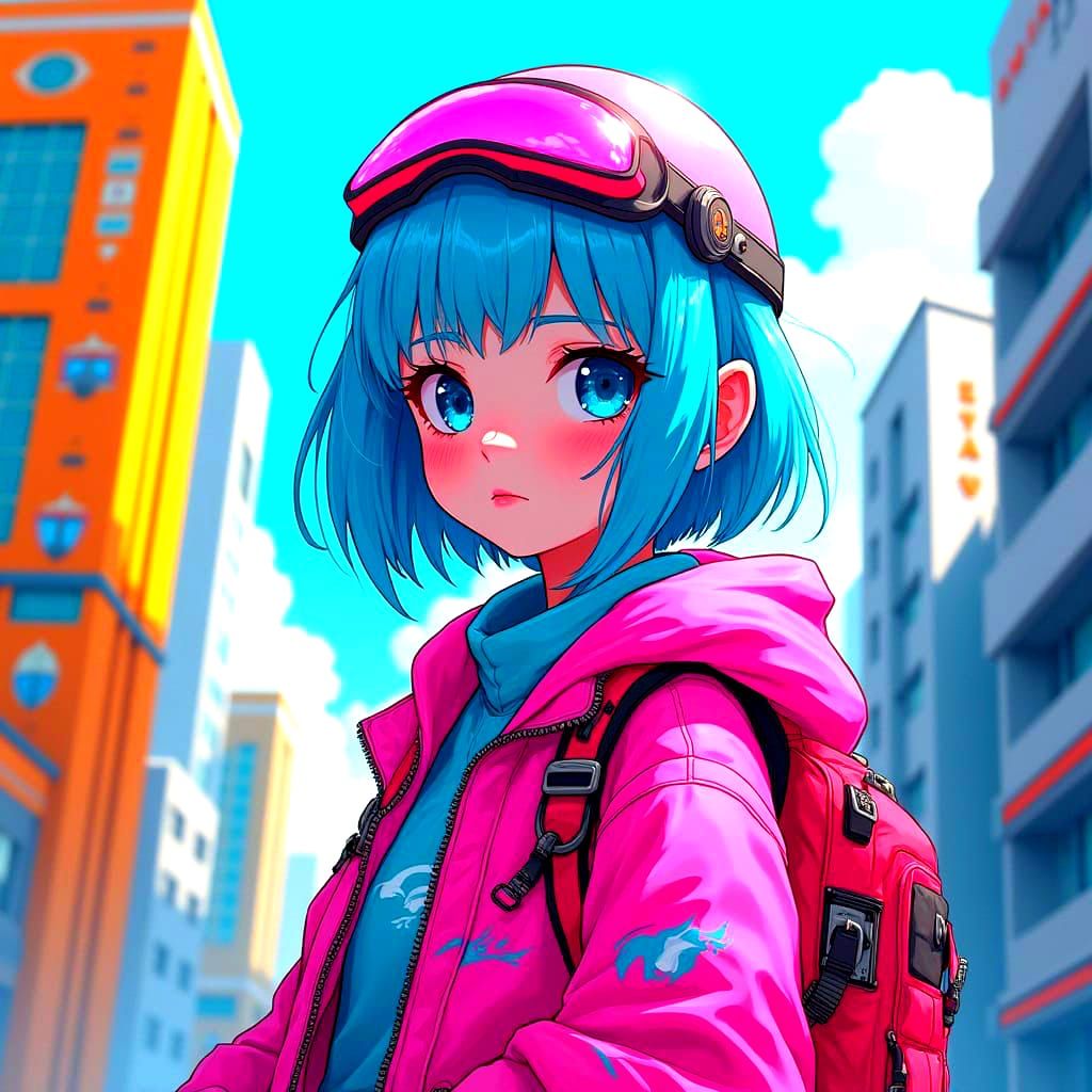 Murraypunk Teenage Girl with Vibrant Blue Hair and Futuristi...