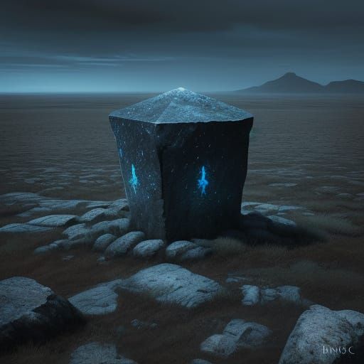 Mysterious Obsidian Stone with Glowing Runes