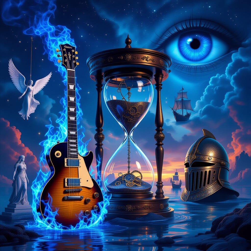 Surreal Electric Guitar in Ethereal Flames with Steampunk El...