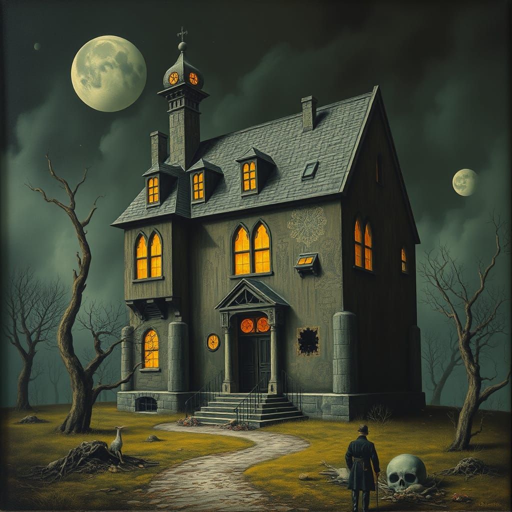 Dark Surrealist Horror Mansion in a Haunting Aesthetic