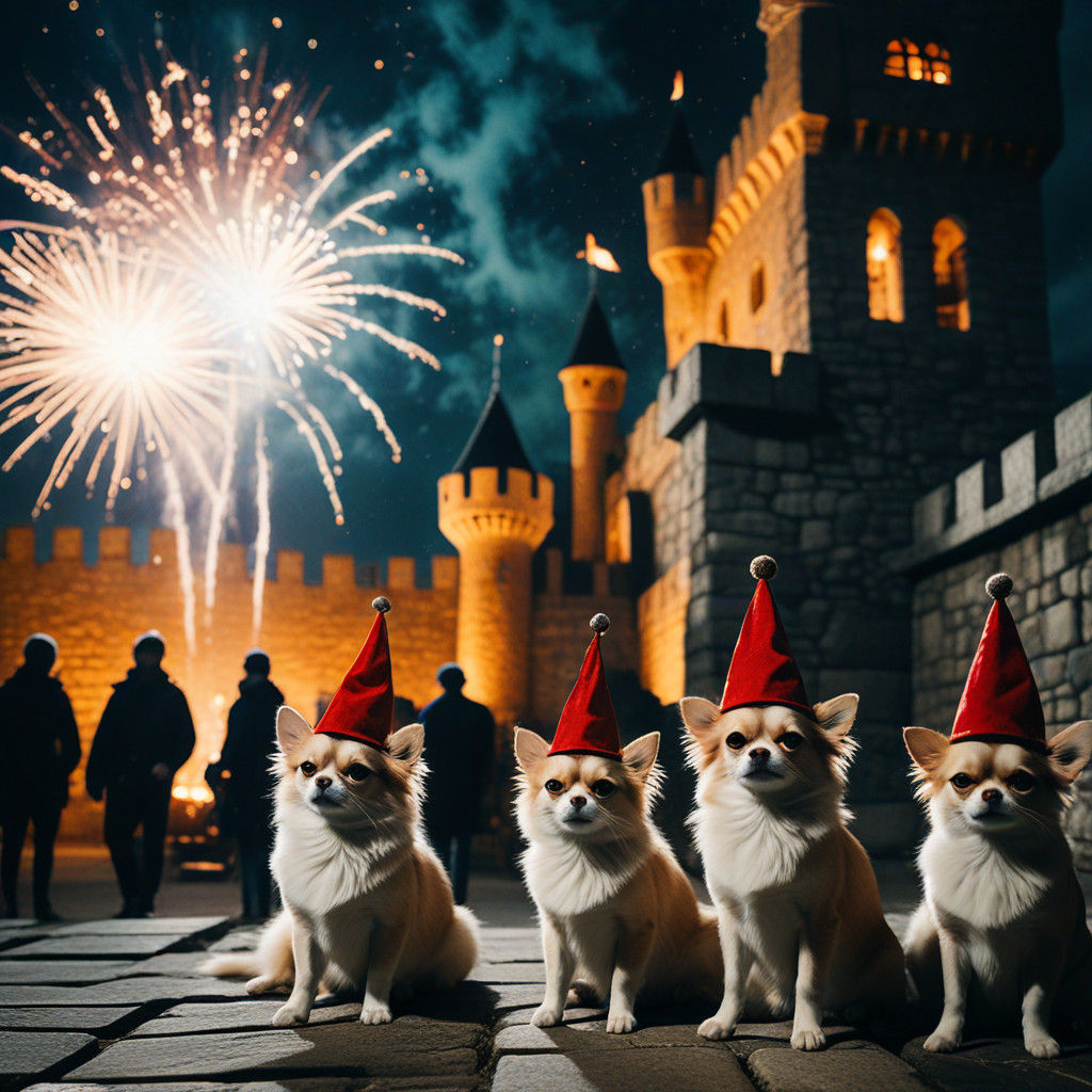 Santa's Animal Chaos in a Castle Courtyard