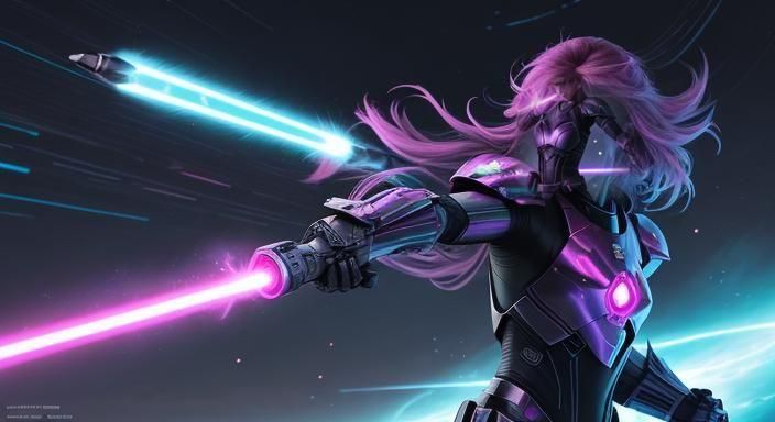 Fierce Female Warrior in Sci-Fi Arena as Graffiti Art