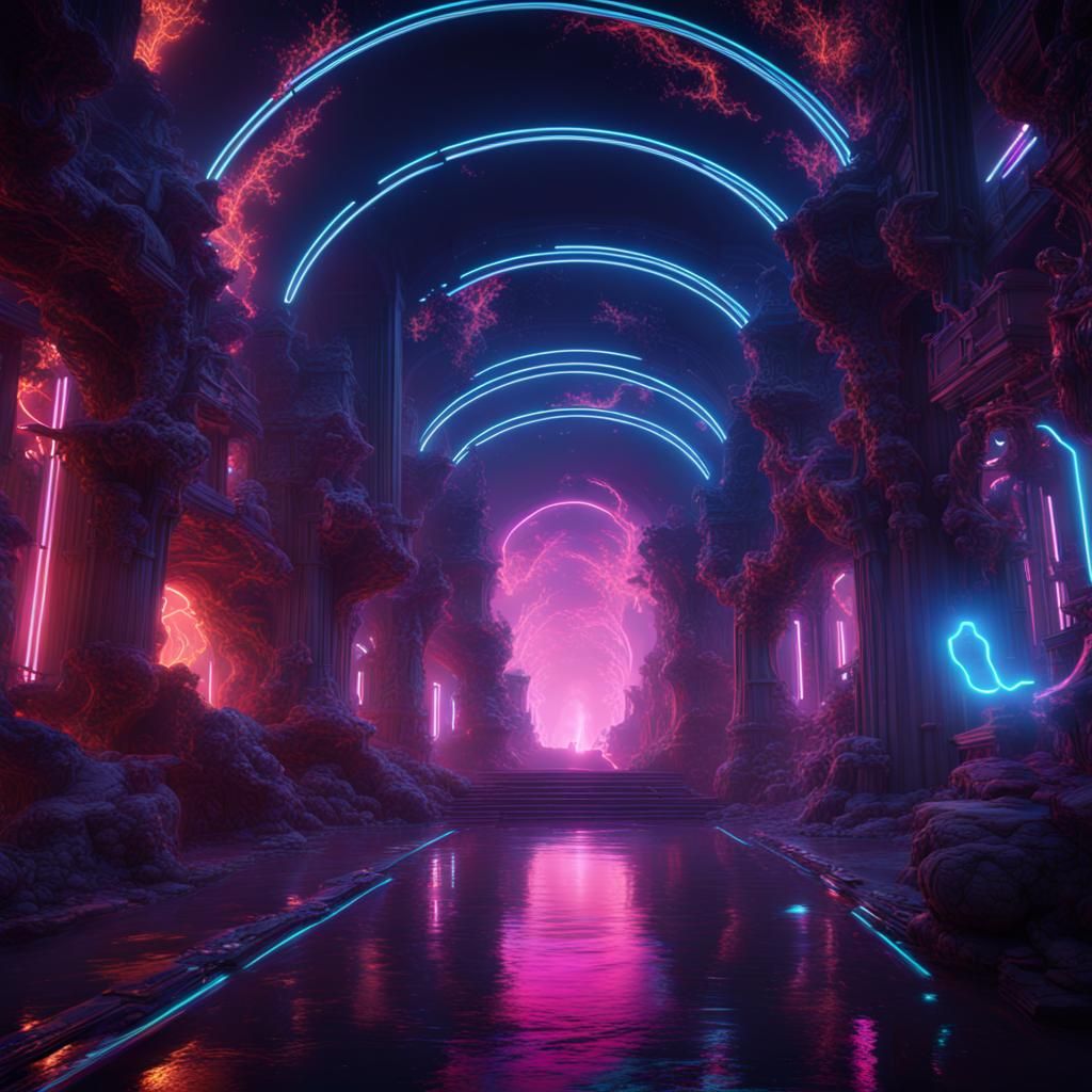 Neon Dark Energy Dreamscape: Detailed Digital Art