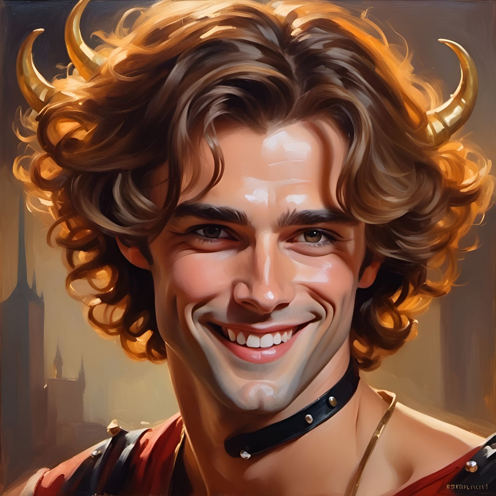 Enticing Man with Golden Horns in High Resolution