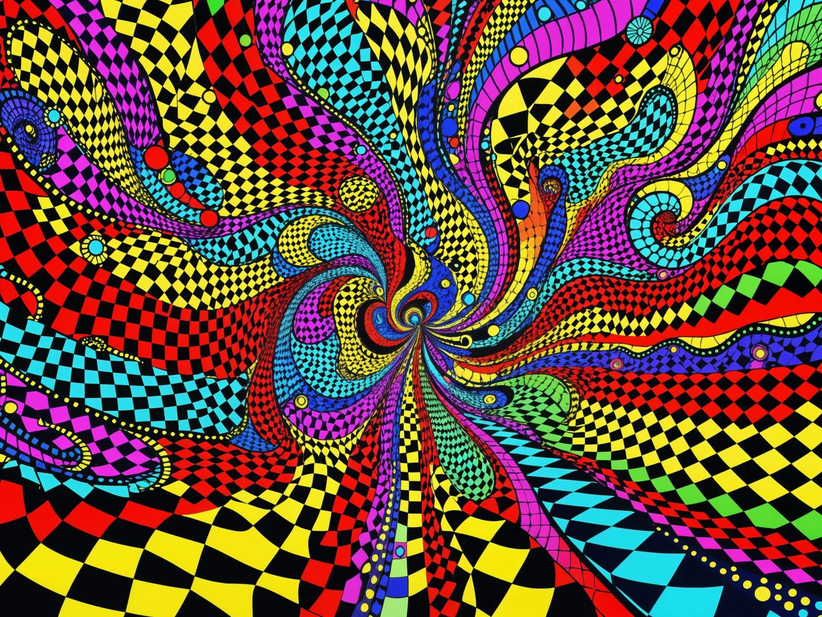 Psychedelic Gingham Art in Vibrant Op Art Style