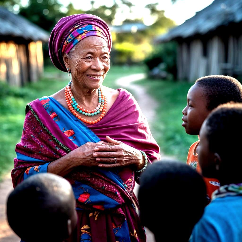 Malagasy Matriarch Telling Stories in Golden Sunlight