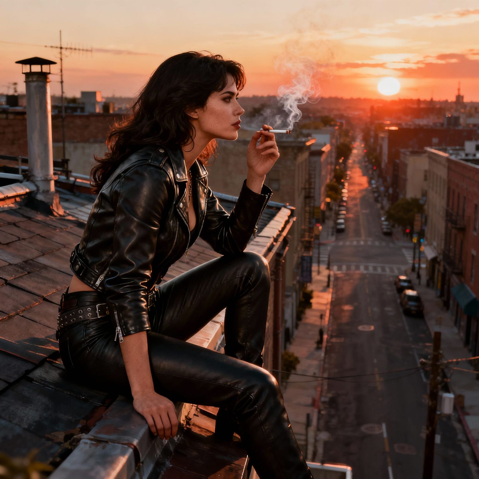 Badass Brunette Woman on Rooftop at Sunset