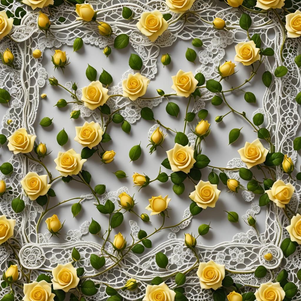 Imagine vines of many intertwined small yellow rose buds gro...