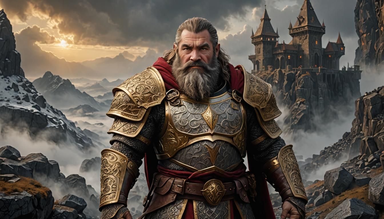 Intricate Dwarf in Golden Armor Concept Art