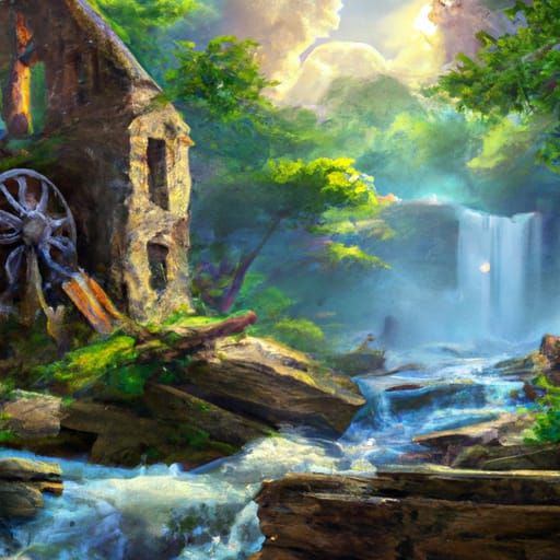 Old Mill Ruins in Forest Landscape