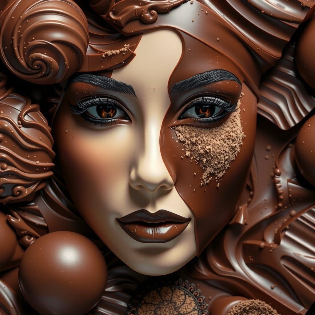 Hyperrealistic Chocolate Portrait of a Woman's Face