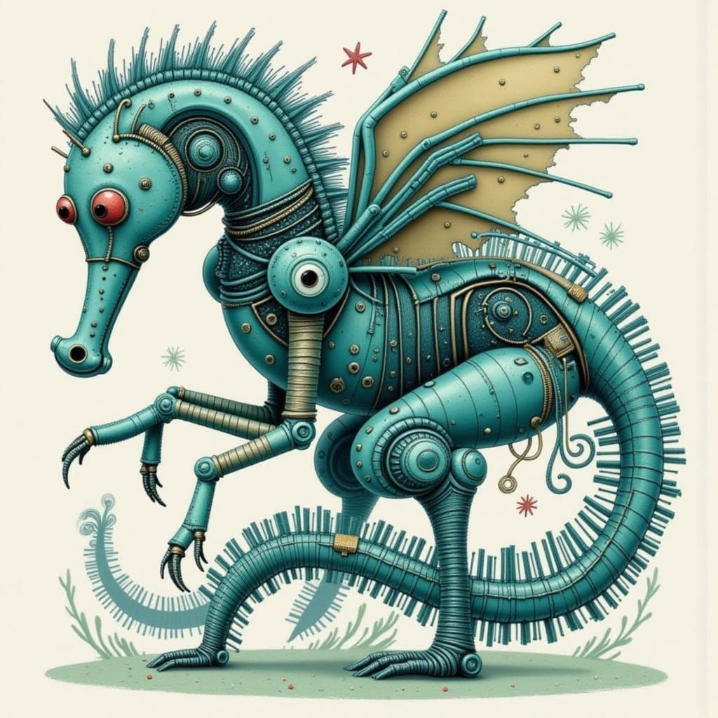 Robot Seahorse in a Digital Art Style