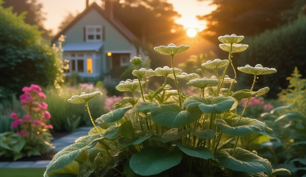 Ethereal Garden Scene at Dusk in Whimsical Style