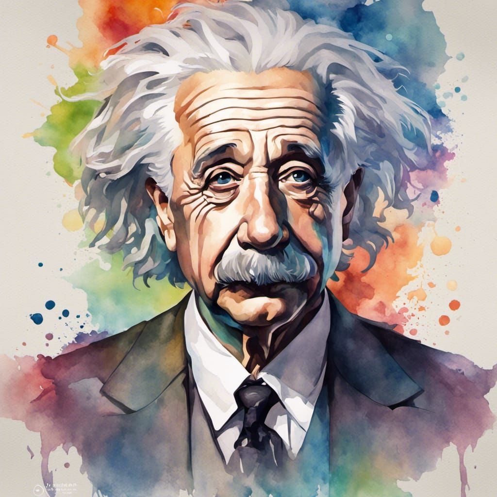 Watercolor Portrait of Albert Einstein in Hyperdetailed Styl...