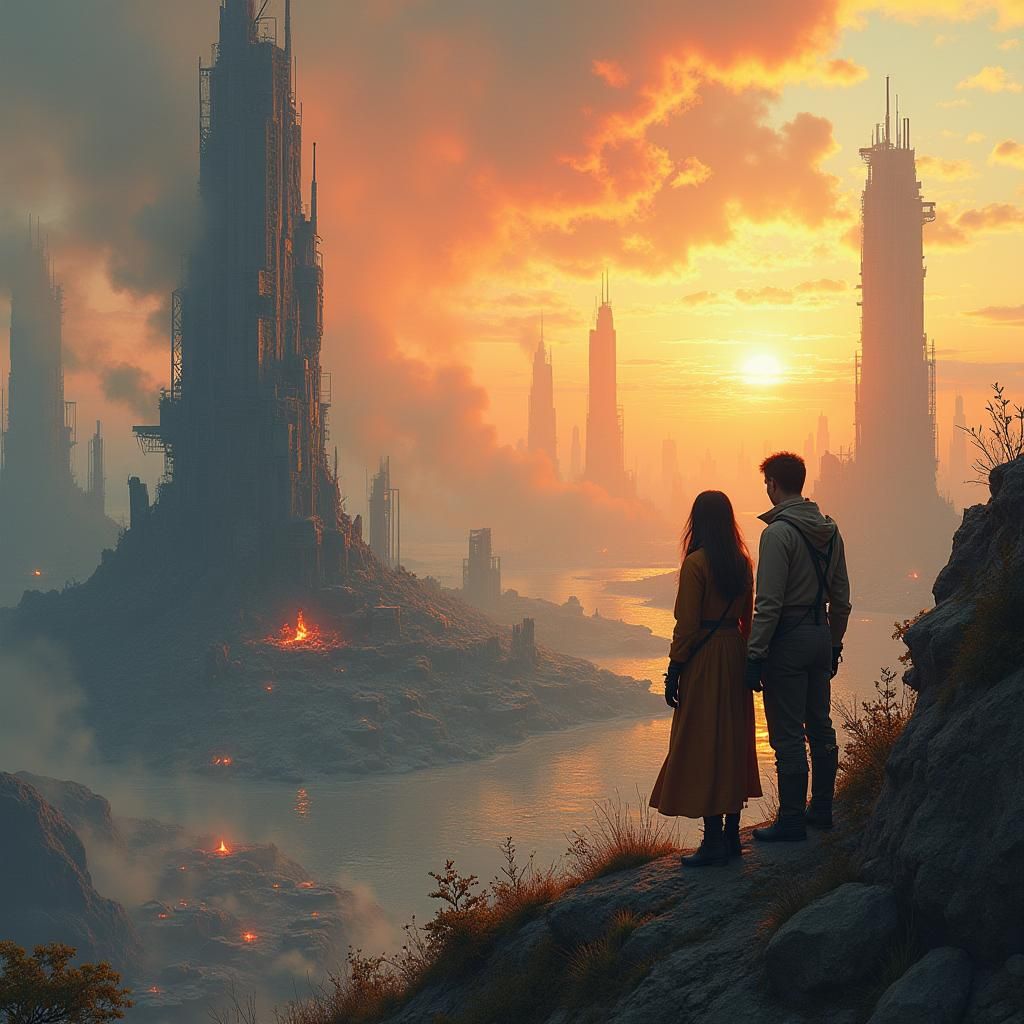 Post-Apocalyptic Landscape After Alien Invasion