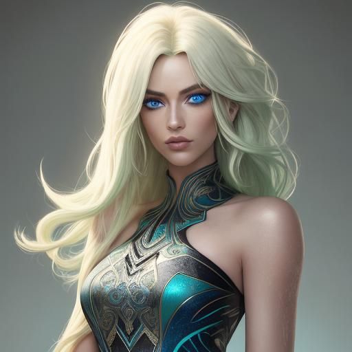 Heterochromatic Woman with Platinum Hair in Splash Art