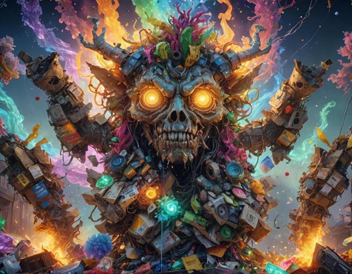 Grotesque Spirit of Consumerism: Astral Cosmic Illustration