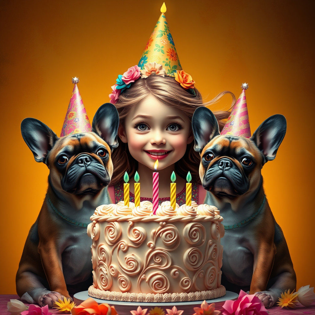 Girl's Birthday Celebration with Bulldogs: A Whimsical Scene