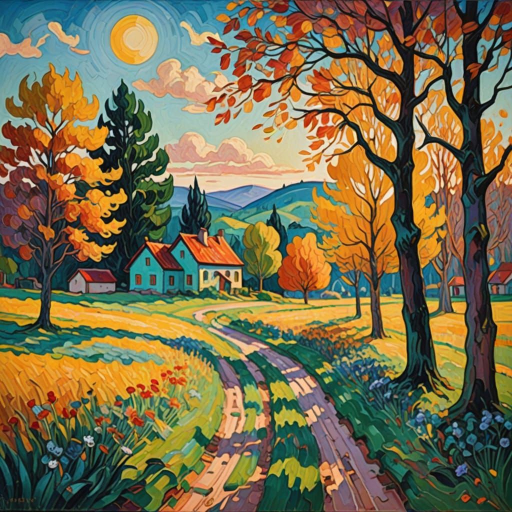 Warm Morning Light in Expressive Oil Painting Style