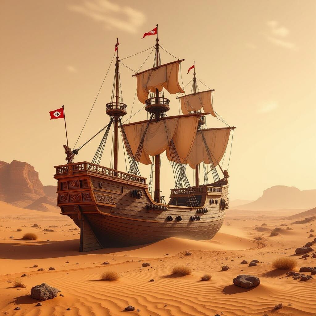 Galleon Marooned in a Martian Desert