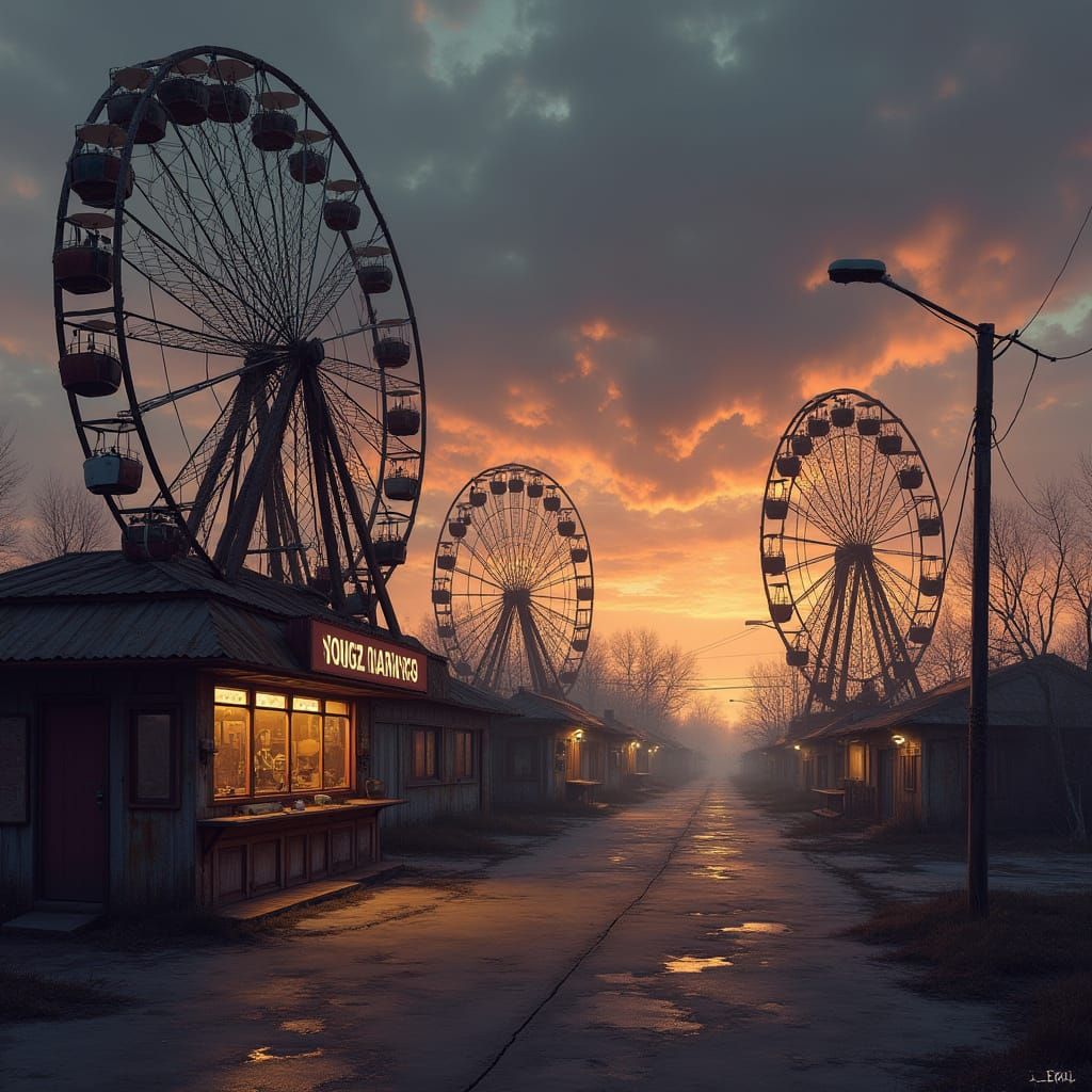 Abandoned Carnival at Twilight: Digital Painting