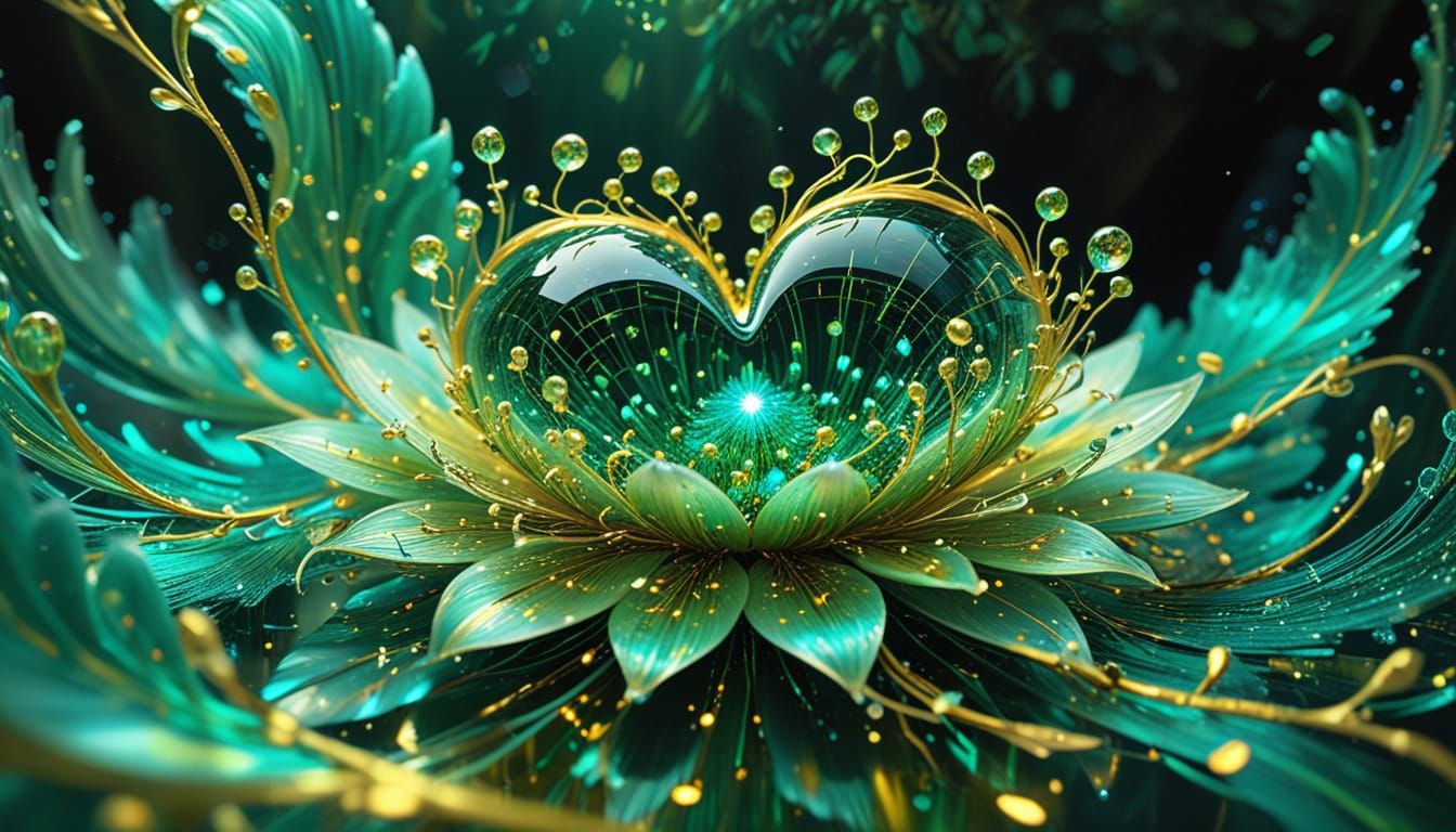 Emerald Heart in Radiant Flower, Conceptual Art