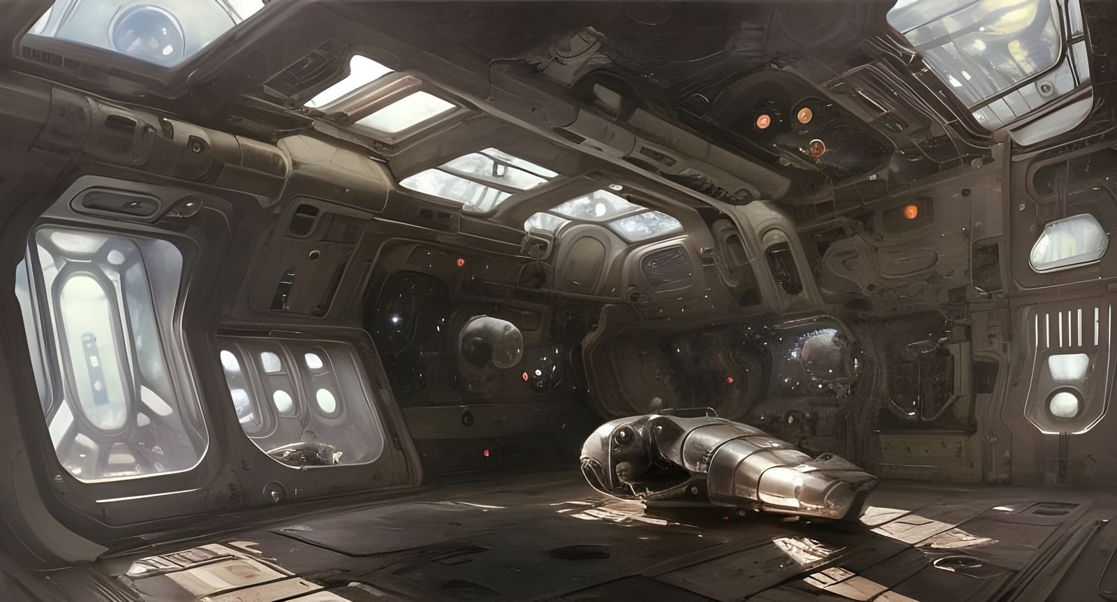 Surreal Spaceship Interior in Oil Painting Style