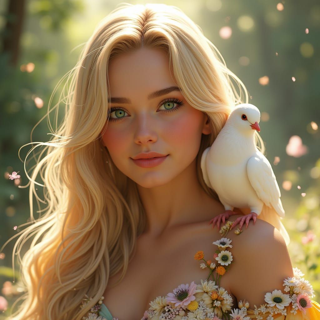 Ethereal Goddess of Love in Enchanted Bloom Robe