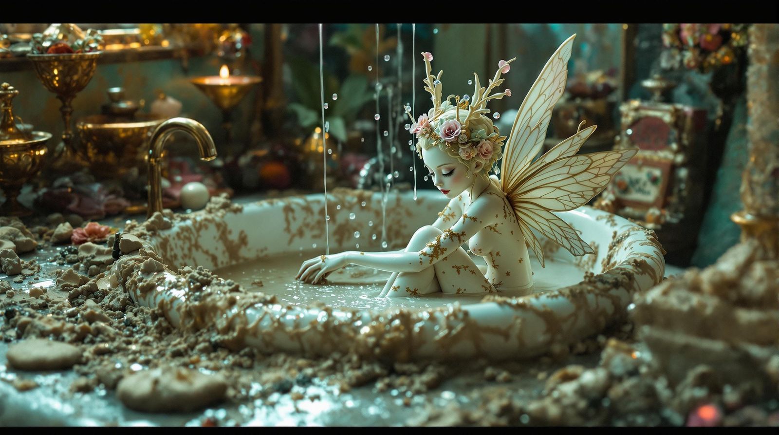 Porcelain Fairy's Mud Bath in Hyperrealistic Style