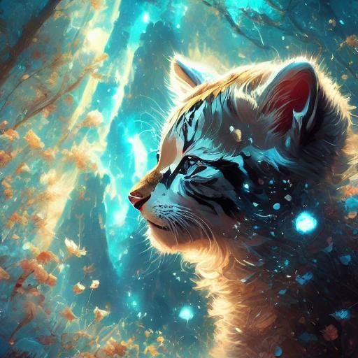 Tiger Cub Plays: Detailed Matte Painting in Deep Color