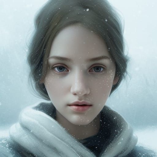 Ethereal Girl in Snow: Hyperdetailed Portrait