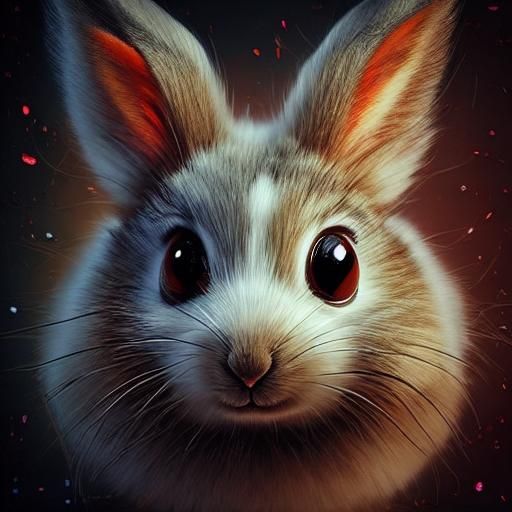 Impasto Bunny with Big Eyes in Dark Colors