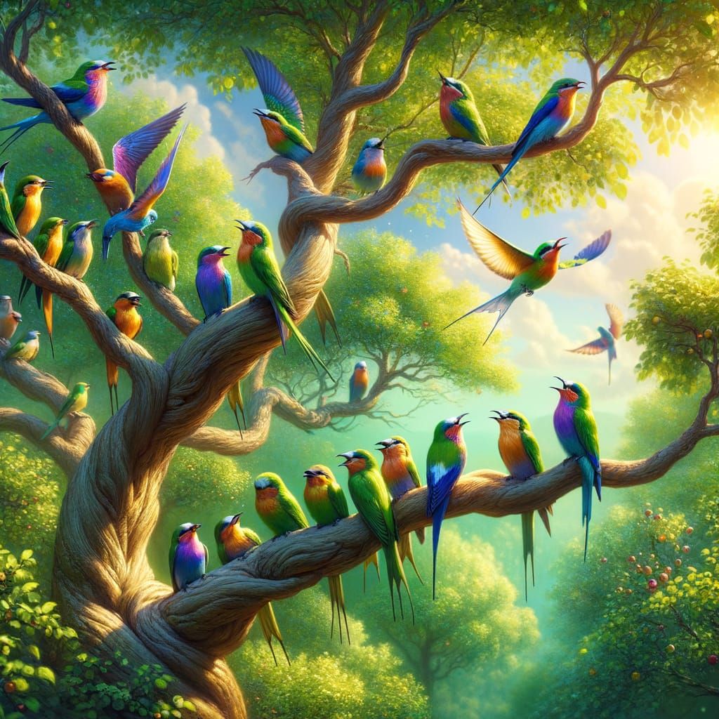Vibrant Birds Perched in Nature's Serenity