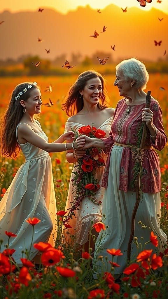 Generations Dancing in a Vibrant Flower Field