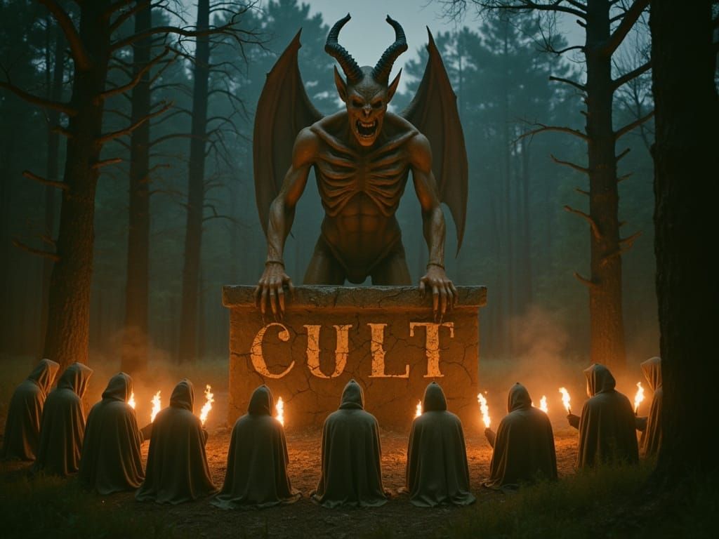 Torchlit Cult Ritual with Skeletal Demon