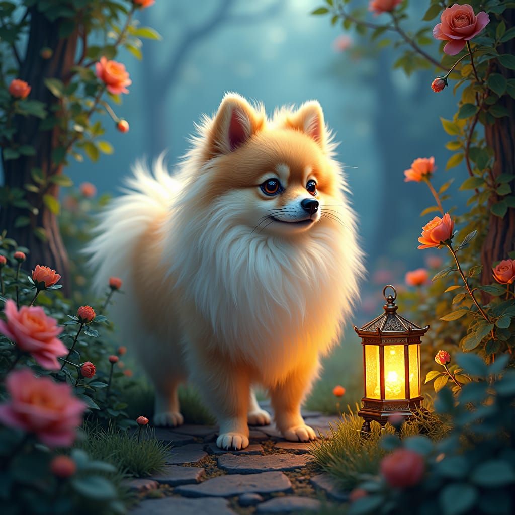 Regal Pomeranian in Mystical Fantasy Realm