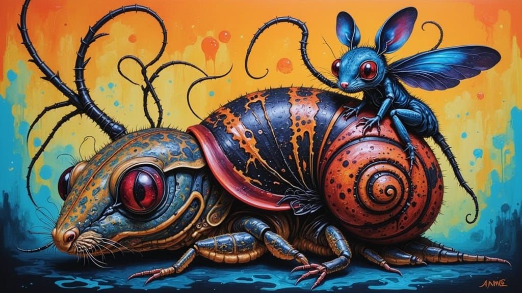 Fairy Creature Riding a Snail in Graffiti Art