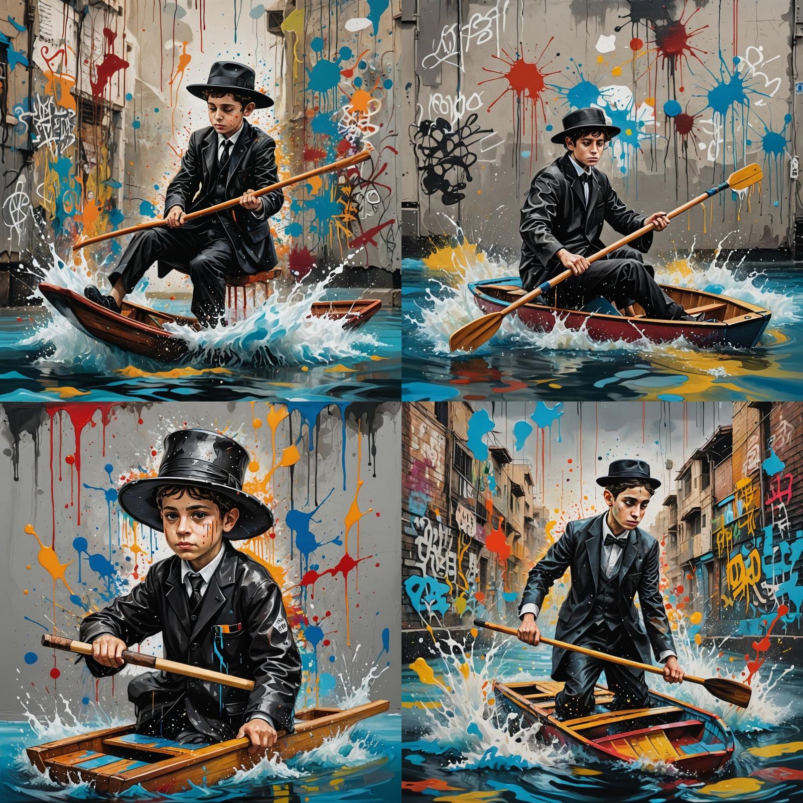 Ultra-Orthodox Boy Rowing Book: Graffiti Splash Art