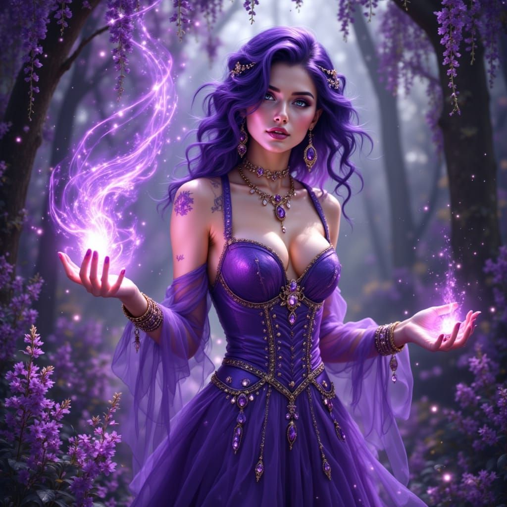 Purple Enchantress Casting Spell in Violet Garden