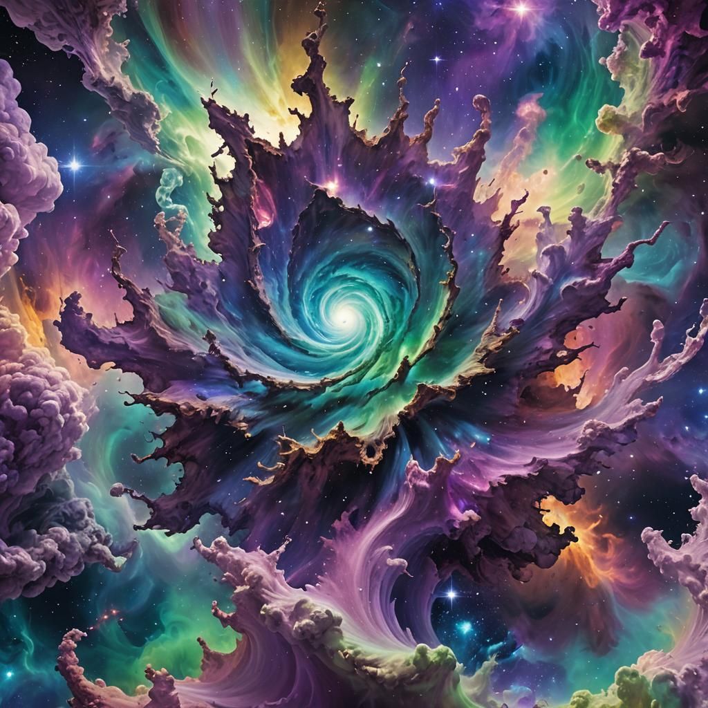 Otherworldly Being Amidst Iridescent Cosmic Landscape