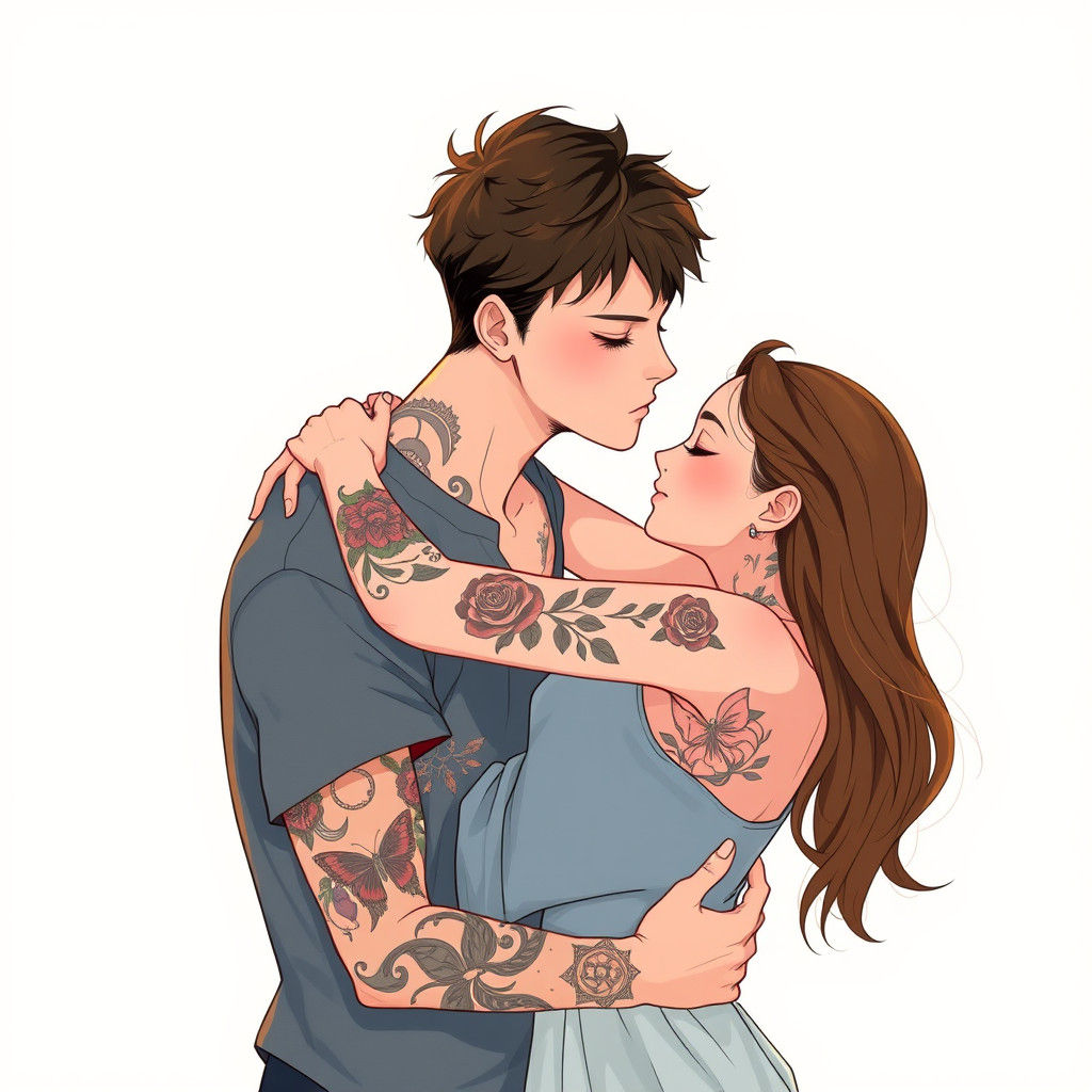 Romantic Couple Embrace in Anime Manga Style