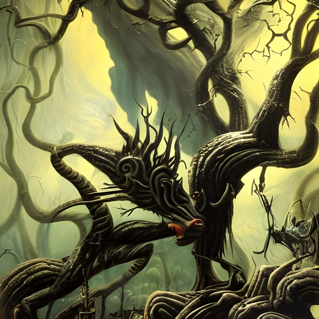 Hero in Sinister Forest: Impasto Sci-Fi Fantasy