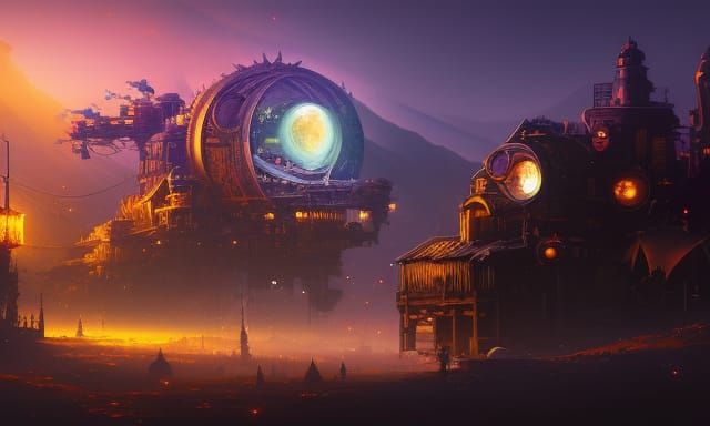 Steampunk Moon Gears in Anime Digital Art