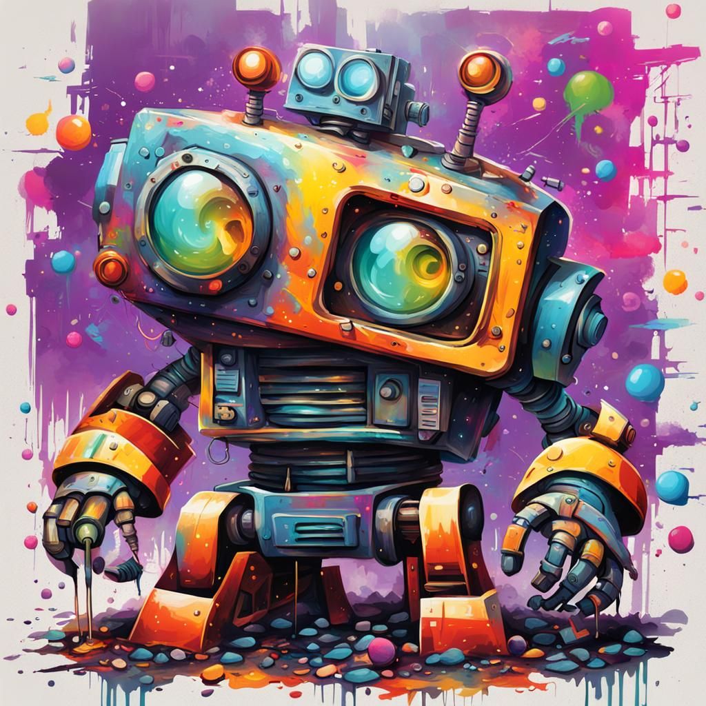 Retro Robot Graffiti Art Image Generation